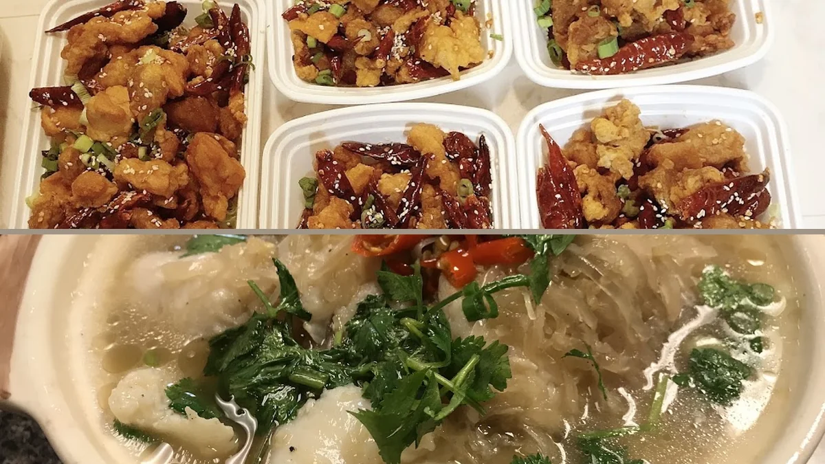 Hot stir-fried dishes arranged for sharing.